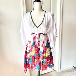 RHONA SUTTON Floral Sequin Embellished Drawstring Swim Cover Up—SZ. S/M